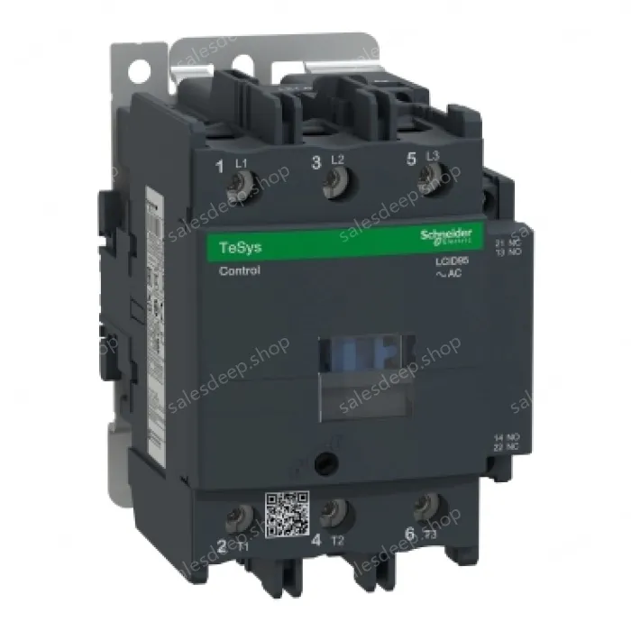 LC1D95M7 IEC contactor, TeSys Deca, nonreversing, 95A, 60HP at 480VAC, 3 phase, 3 pole, 3 NO, 220VAC 50/60Hz coil, open style